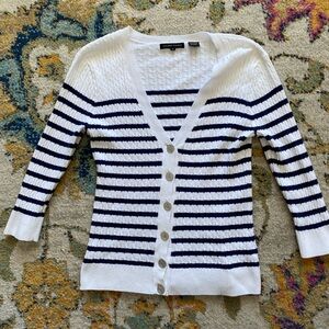 JEANNE PIERRE Women's White and Navy Striped Cardigan